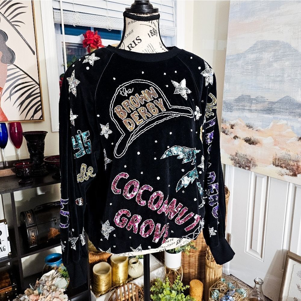 Vtg 80's Bonnie Boerer Velour Embellished Iconic Hollywood Club Scene Sweater.